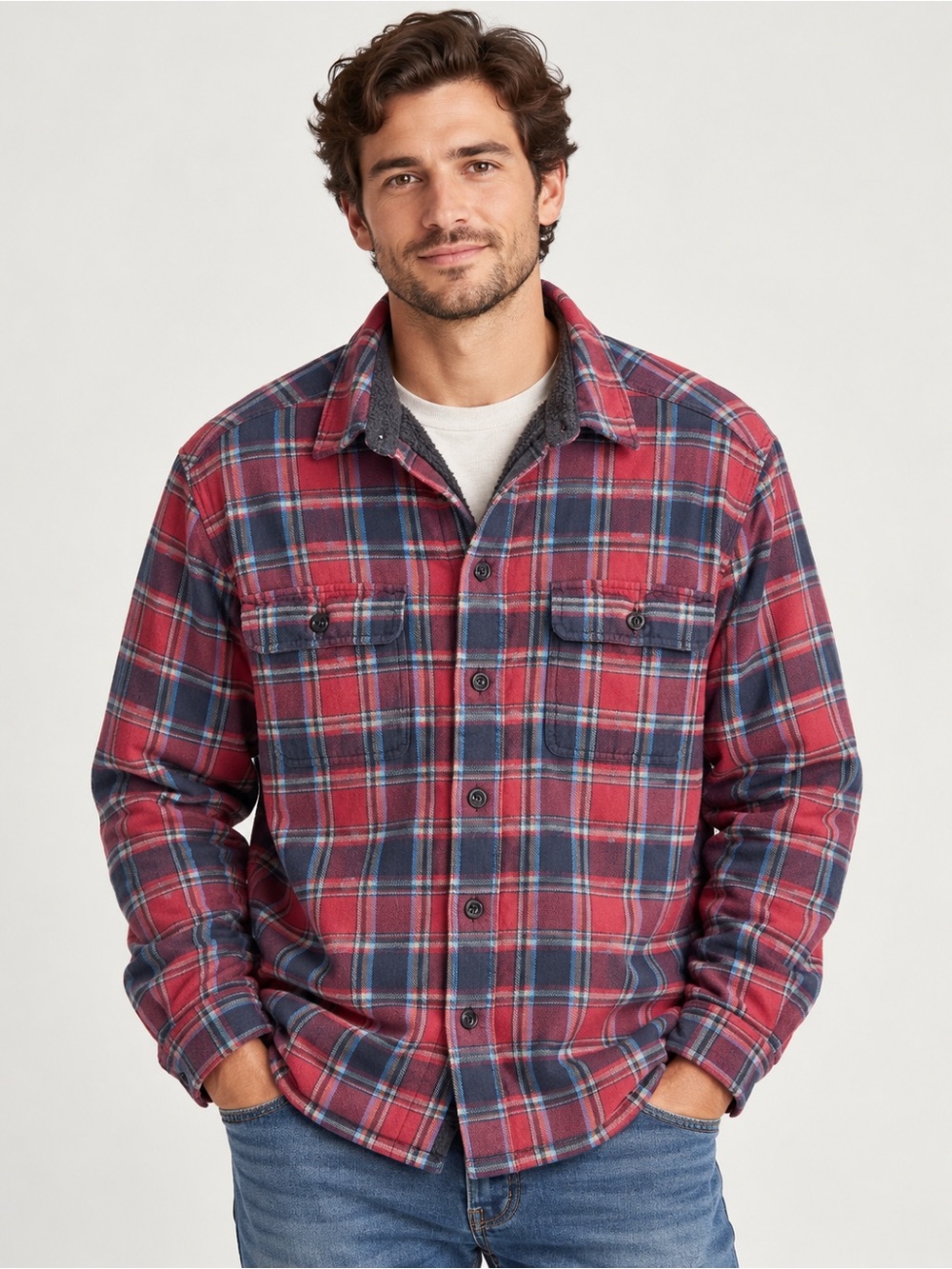 L.L.Bean Men’s L Regular Fleece Lined Flannel Shirt Jacket Traditional Fit